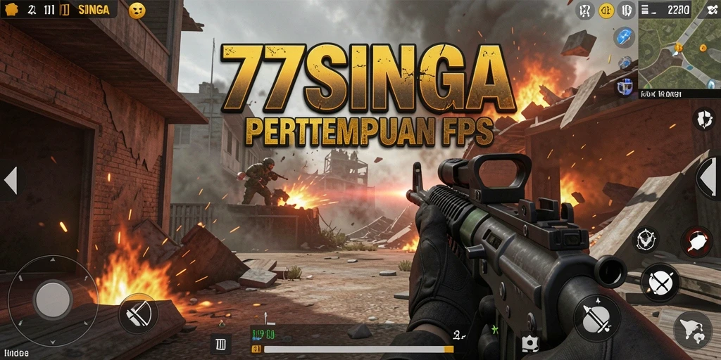 Screenshot menunjukkan aksi intens dalam pertempuran FPS 77SINGA.