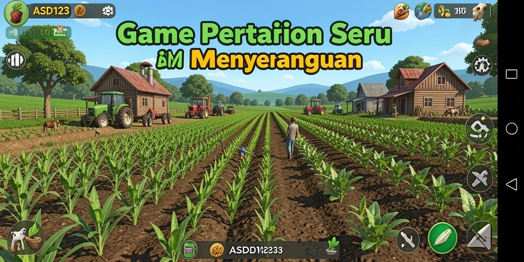Screenshot menunjukkan gameplay seru pertanian di ASD123.