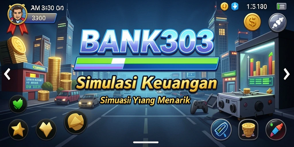 Tampilan gameplay menarik dari BANK303 dengan elemen simulasi keuangan.
