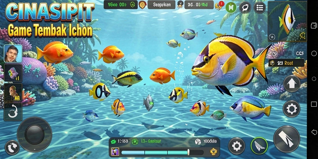Tampilan gameplay seru di CINASIPIT dengan ikan yang beraneka ragam.