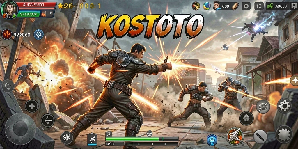 Screenshot gameplay KOSTOTO menampilkan aksi pertarungan yang mendebarkan.