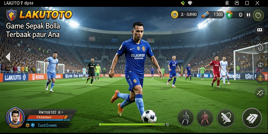 Tangkapan layar gameplay <strong>LAKUTOTO</strong> yang menampilkan aksi sepak bola yang mendebarkan.