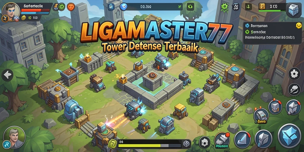 Tangkapan layar gameplay LIGAMASTER77 yang menunjukkan aksi Tower Defense seru.