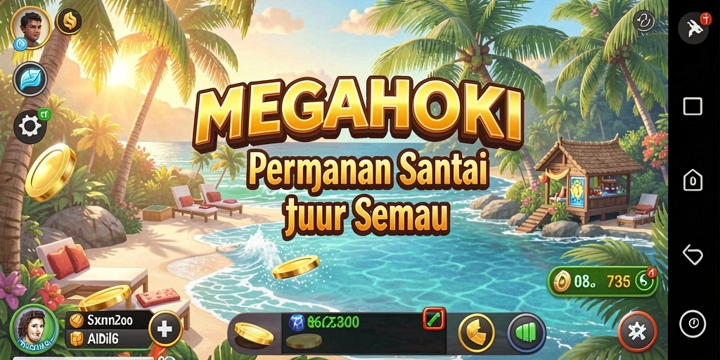 Screenshot utama MEGAHOKI menampilkan gameplay yang ceria dan interaktif.
