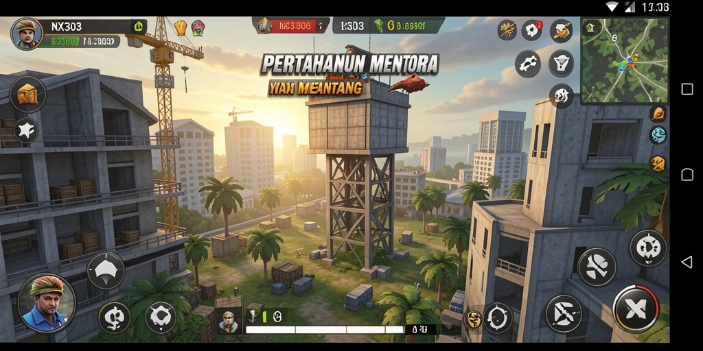 Screenshot gameplay NX303 menampilkan aksi seru Tower Defense.