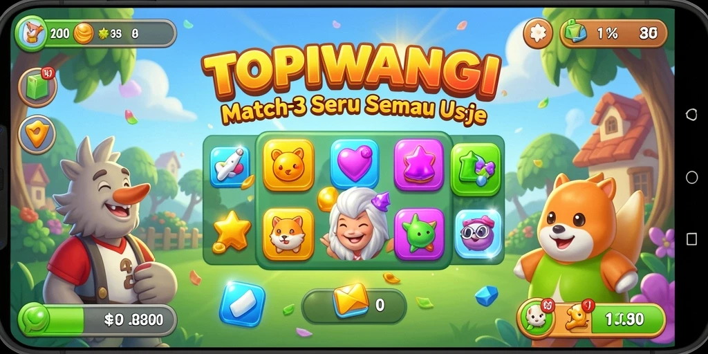 Screenshot gameplay TOPIWANGI yang menampilkan momen mencocokkan item.